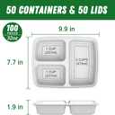 50 Pack (100-Piece) 32 oz Meal Prep Containers Reusable with Lids 3-Compartment, To Go Take Out Plastic Food Storage Containers, Sturdy Leakproof Food Safe, Microwave Freezer Dishwasher Safe, Silver