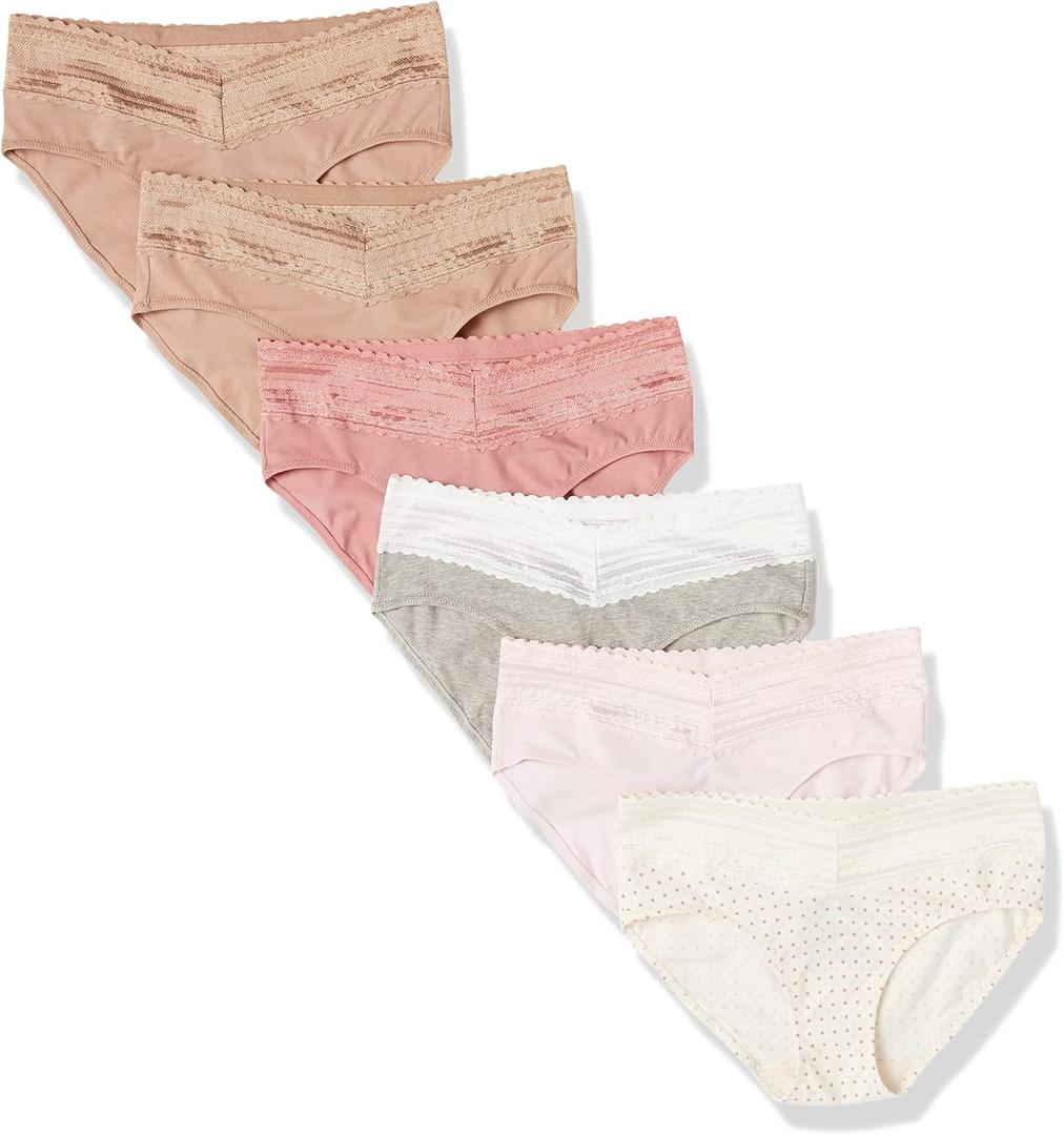 Warner's Women's Blissful Benefits Dig-Free Comfort Waist with Lace Cotton Hipster 6-Pack Ru2266w (Medium, Pale Pink/Light Gray Heather/Sunset Blush/Toasted Almond/ Bodytone Polka Dot/ Toasted Almond)