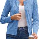 GRACE KARIN Womens Long Sleeve Button Up Cable Knit Cardigan Lightweight 2026 Crewneck Button Down Sweaters for Women (Blue) L
