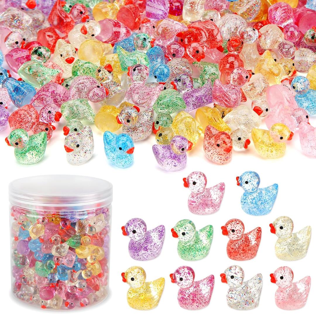 240 Pcs Glitter Mini Resin Ducks, Colorful Tiny Small Plastic Ducks Figures to Hide Little Resin Animals Bulk for Miniature Landscape Aquarium Potted Dollhouse Fairy Garden Accessories Decorations