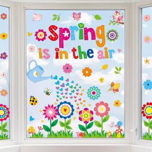 gisgfim Spring Window Clings Flower Window Spring Decoration Butterfly Floral Stickers Flower Decal Floral Glass Windows Decals for Summer Classroom Home Office Shop Display Decorations Party Supplies