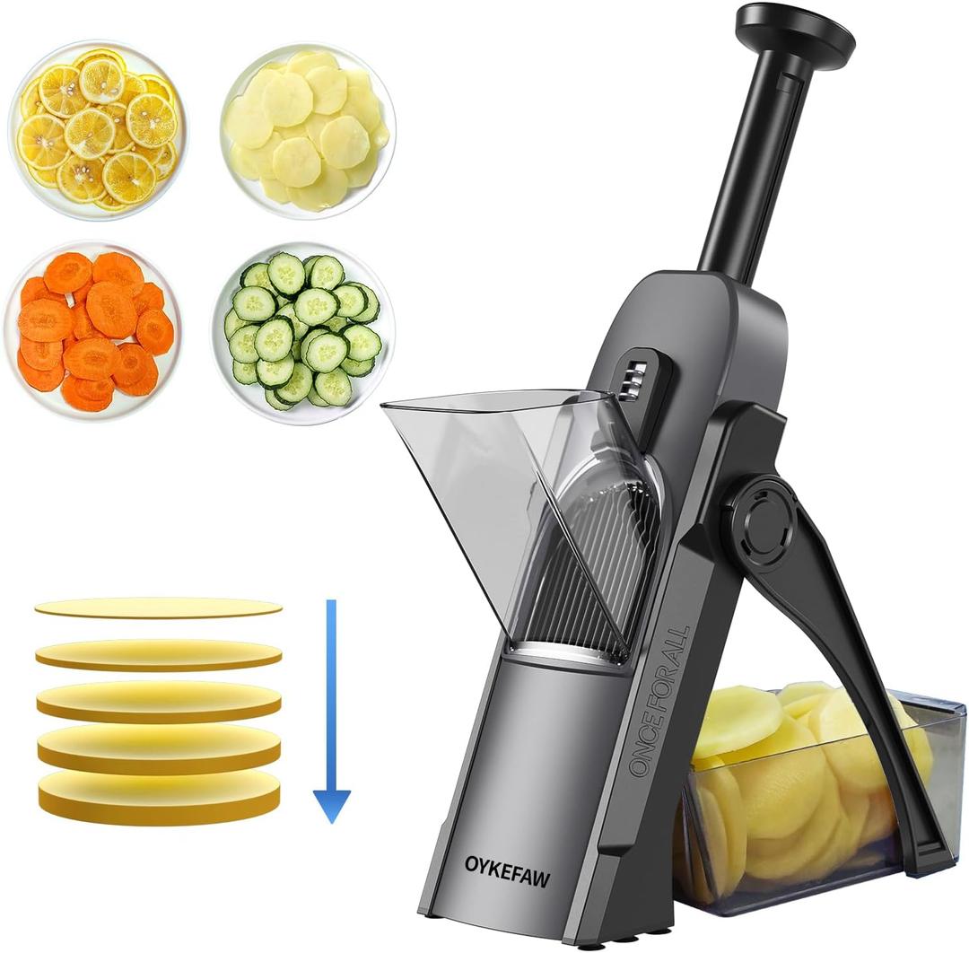 Safe Mandoline Slicer for Kitchen, Potato Slicer, Potato Slicer for Chips, Vegetable & Food Cutter,Thickness Adjustable 0.1-8 mm, Cleaning Brush (only Slice, Black Knight)