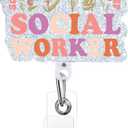 Social Worker Badge Reel, Cute Floral ID Badge Holder SW Work Appreciation Gift, Retractable Acrylic Badge with Alligator Clip Gift for Work Retirement Graduation