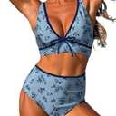 ZAFUL Womens High Waisted Bikini Sets Sexy V Neck Two Piece Swimsuit Cute Bow Ruched Bathing Suit L