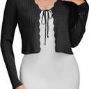 CARDYDONY Women's Cropped Cardigan Tie Front Long Sleeve Rib Knit Bolero Shrug Sweaters S-XL (Black, M)