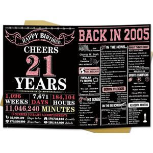 3 x YiKaLus Cool 21st Birthday Gift Card for Him Her, Happy 21 Year Old Bday Gift Ideas for Women Men, Vintage Back In 2005 Party Decorations