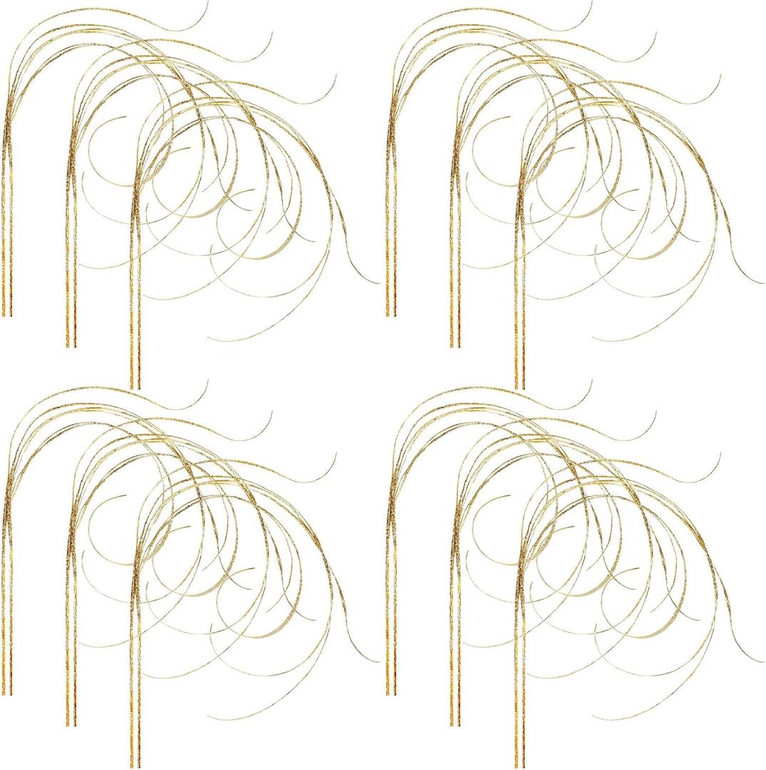 MTLEE 12 Pieces Glitter Gold Christmas Tree Picks and Sprays Decorative Stem Picks Sprays Branches Vase Filler Curly Ting Ting Branches for Garden Christmas Tree Wreath Craft Home Decorations