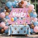 7x5 FT Birthday Banner Backdrop Pink Background Wall Decor for Kids Girls Cartoon Dog Theme Party Decorations