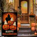 Halloween Garden Flag With Three Spooky Ghosts And Stacked Jack O Lantern Pumpkins Of Haunted House Flags Outdoor Yard Decor 12x18 Inch Double Sided Seasonal Flags Front Porch Lawn Decor