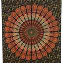 Bless International Handmade Indian hippie Bohemian Psychedelic Peacock Mandala Wall hanging College Dorm Beach Throws Table Cloth Bedding Tapestry (Golden Green, Medium(54x60Inches)(137x152cms))