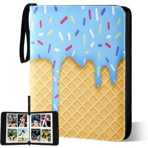 Ice Cream Drip Baseball Card Binder Trading Card Binder Portable Collector Cardholder Baseball Album Case for Boys Sports Game Supplies(Ice Cream,Blue,440 Pocket)