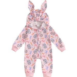 Newborn Baby Boy Easter Outfit Bunny Ear Hooded Long Sleeve Romper Jumpsuit Baby Girl Boy Spring Clothes (Pink, XS)