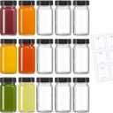 LANDNEOO 15 Pack 2 oz Glass Shot Mini Bottles w/Black Lids & 15 Labels - Small Clear Jar for Ginger, Wellness Shot, Juice, Sample, Whiskey - Travel Essentials - Wide Mouth, Leakproof, Dishwasher Safe