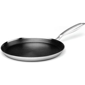 Innerwell Stainless Steel Crepe Pan - 12 Inch Nonstick Crepe Pan, Stainless Steel Honeycomb Coating Pancake Pan, Non Stick Flat Skillet Tawa Dosa Tortilla Griddle Pan, Induction Compatible, PFOA Free (Silver)
