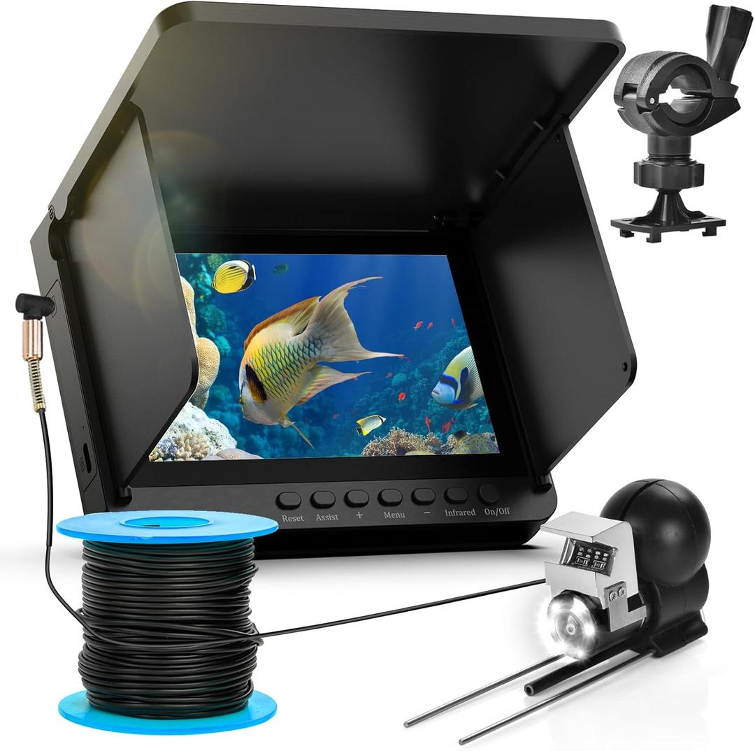 5" IPS Fish Finder for Boat with 6000mAh,1080 HD Underwater Fishing Camera,220Wide Angle,IP68 Waterproof,30M/100FT Ice Fishing Camera with 8 High Brightness IR LEDs for Lake Fishing