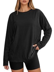 Cicy Bell Womens Oversized Long Sleeve T Shirts Casual Crewneck Trendy Tunic Tops 2025 Loose Fit Basic Tees Black (M)