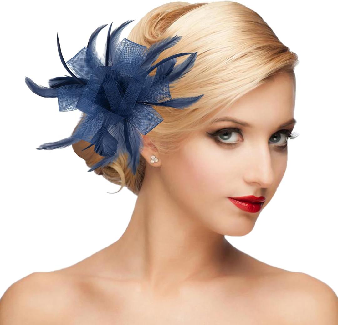 dressfan Womens Fascinator Hat Headpiece 20s Vintage Wedding Hair Accessories for Derby/Wedding/Cocktail/Tea Party (Blue, S)