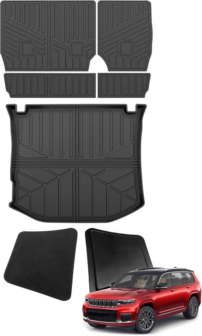 Cargo Liner with Seat Back Cover Fit for 2011-2021 Jeep Grand Cherokee Accessories, Cargo Mat TPE Trunk Mat Trunk Liner for Grand Cherokee(Fit 5-Seats) (Cargo Mat+Seat Back Cover+Square Lid)