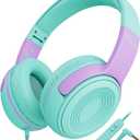 ELECDER Kids Headphones, S8 Wired Headphones for Kids with Microphone for Boys Girls, Adjustable 85dB/94dB Volume Limited, 3.5 mm Jack for/Kindle/Smartphones/Tablet/Airplane Travel(Green/Purple)