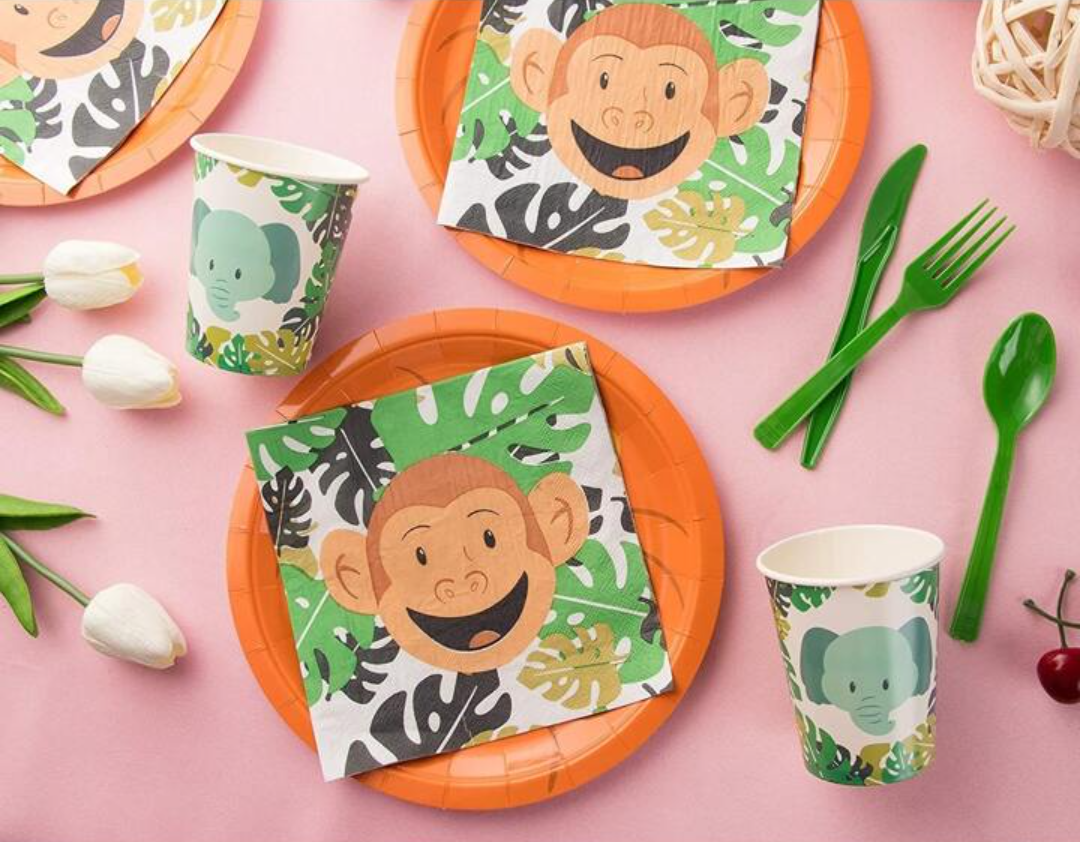 Blue Panda Animal Party Supplies - Serves 24 - Includes Plates, Knives, Spoons, Forks, Cups and Napkins. Perfect Party Pack for Kids Themed Birhtday Parties and Baby Showers, Zoo Animal Pattern