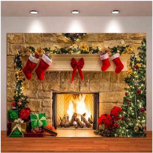 XLL, Christmas Photography Backdrops Christmas Fireplace Decoration Background for Photo Happy Holiday Party Decoration Props 8x6 Ft, 8x6 Ft (240CM X 180CM)