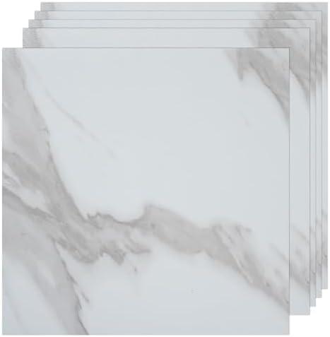 VallisCo 30-Pack Peel and Stick Vinyl Floor Tiles, 12"x12" Self-Adhesive Waterproof Peel and Stick Flooring Planks DIY for Bathroom, Kitchen, Living Room, Cover 30 Sq. Ft White