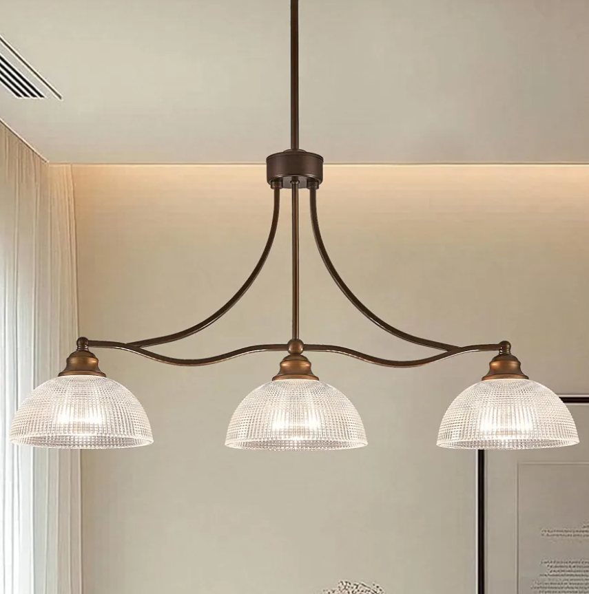 3-Light Oil Rubbed Bronze Pendant Light for Kitchen Island Antique Dome Hanging Light Fixture Brushed Bronze Dinner Room Light with Crystal Glass Adjustable Pendant Lamp for Bedroom Hallway Entryway