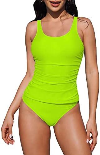 Pink Queen Women Two Piece Tankini Swimsuit Tummy Control Bathing Suit Ruched Tank Top with Bikini Bottoms S