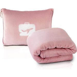 EverSnug Limited Edition Travel Blanket and Pillow - Ultra-Soft, Compact & Lightweight, 65x40 Inches, with Carry Case, Luggage Sleeve & Backpack Clip (Light Pink)