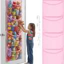 Over The Door Stuffed Animal Storage, Cotton Toy Organizer for Storage Plush Toys,Baby Supplies, Stuffed Animal Holder with 4 Large Pockets, Hanging Door Organizer for Nursery, Bedroom, Kids Room (Normal, Pink)