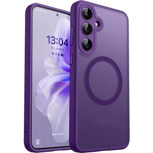 CANSHN Designed for Samsung Galaxy S24 Case [Full Camera Protection] [Compatible with MagSafe] Translucent Matte Shockproof Protective Phone Cover 6.2 Inch - Deep Purple