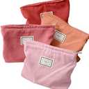 Sanwuta 1 Pack Velvet Makeup Bag Cosmetic Bag for Women Large Capacity Corduroy Pouch Zipper Canvas Travel Toiletry Purse Make up Organizer Case Accessories(Red Series,Plaid)
