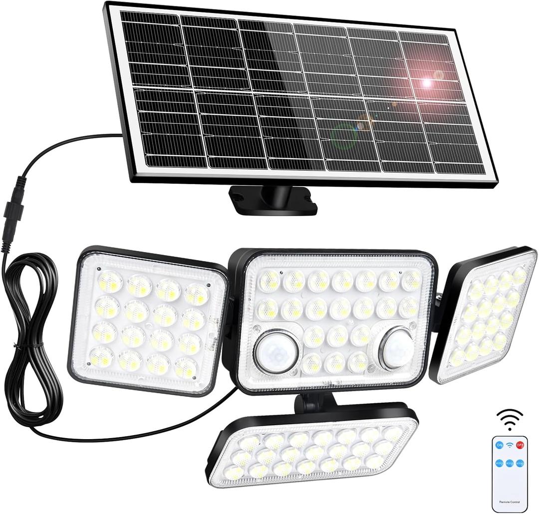 Aialun Solar Lights Dual Motion Sensor Outdoor Waterproof IP65,Real 5000mAh 292 LEDs 3600lm Bright 8500K 4 Heads Solar Security Flood Lights,Remote Control,3 Modes for Backyard,Garage,Patio