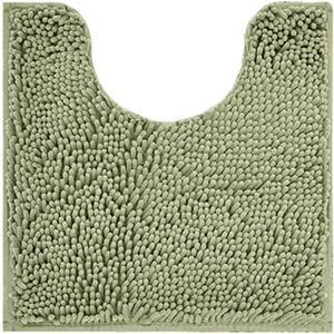 Reyox Chenille Bath Mat, Toilet Rugs U Shaped, Soft Plush Bath Bathroom Rug, Absorbent Shaggy Bathroom Contour Rug Sage Green 19.7"x15.7"