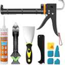 Professional Caulk Gun Kit with Caulk Remover & Silicone Sealant - 5 in 1 Caulking Tool Set for Caulking Removal, Includes Caulking Gun Tool, Silicone Scraper