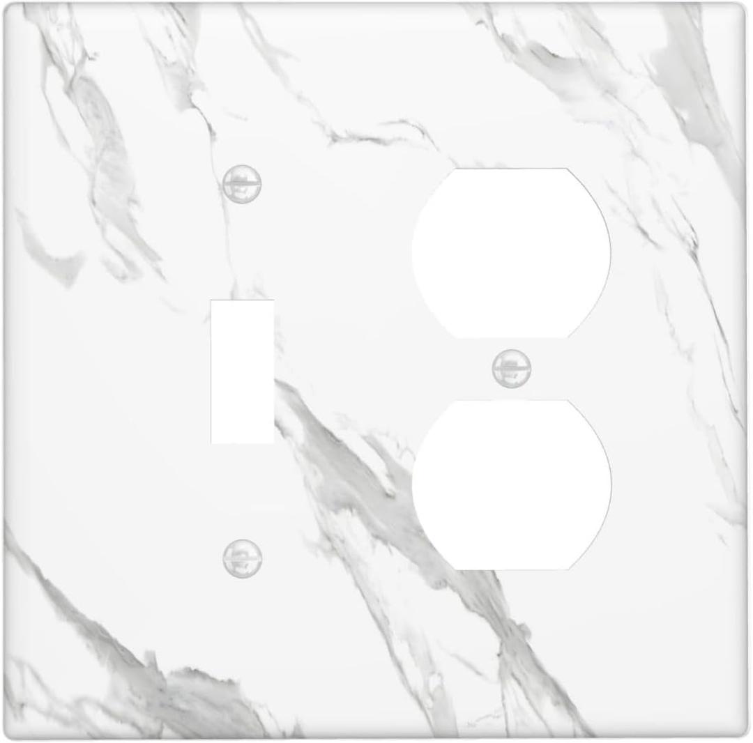 White Vein Marble Abstract Luxury Minimalism Wallplates 1 Toggle 1 Duplex Switch Plate Electrical GFCI Faceplate Decorative Light Switch Covers for Bathroom Kitchen Decor