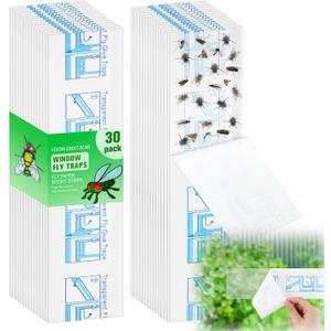Qualirey 30 Pack XL Window Fly Traps for Indoors, Extra Large Fly Paper Sticky Strips, Waterproof & Non Toxic Clear Sticky Traps for Windows, Bug Catcher for House, Kitchen and Office(15"3")