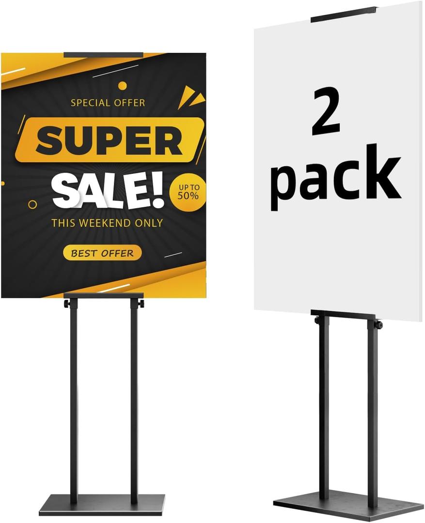 2Pack Sign Holder Display Stand,Heavy Duty Adjustable Pedestal Sign Stand Up to 75 inch,Double-Sided for Board & Foam,Sign Stand with Base,Fit Wedding,Restaurant,Business(Poster not Included)