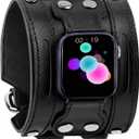 VIQIV Smart Watch Bracelet Bands Compatible with Apple Watch 38mm/40mm/41mm/42mm/44mm/45mm/49mm Smartwatch Straps for Iwatch Series Ultra/9/8/7/6/5/4/3/2/1/SE for Men Women, Ultra Wide Handmade Genuine Leather Wristband (Ultra wide 49/45/44/42mm, Black Leather Ultra Wide)