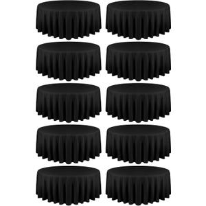 fani 10 Pack 108 Inch Round Tablecloth, Black Polyester Fabric Table Cloth for Round Table, Stain and Wrinkle Washable Table Cover for Wedding Party Dining Table Buffet Banquet Restaurant and Camping