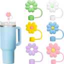Straw Cover Cap for Stanley Cup, 12pcs 0.4in Diameter Reusable Dust-Proof Straw Topper Compatible with Simple Modern and Tumbler with Lid and Straws (12pcs flower set)