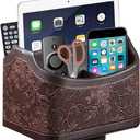 PU Leather Remote Control Organizer with 360 Spinning Design,Desk Organizer for TV Remote,Phone,Pen,Glasse,Mail,Tablet,Calculator,Controller-Home & Office Storage Caddy (Antique Brown)