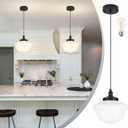 10" Black Schoolhouse Light Fixture Milk Glass Pendant Light Schoolhouse Pendant Light Milk Glass Light Fixture Mid Century Modern Ceiling Light for Bedroom Bathroom Kitchen Island (Bulb Incl)