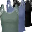 Sintege 3 Pcs Women's Lace Patchwork Tank Top Lace Camisole Tank Sleeveless Cami Crop Y2k Tops (Small,Gray-Blue,Gray-Green,Black)