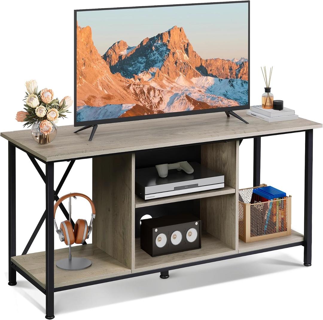 WLIVE Industrial TV Stand for up to 45 inch TV, Heavy-Duty Metal Frame Entertainment Center, Compact Media Console with Adjustable Shelf & Cable Management for Small Spaces, Living Room, Greige, 41 Inch without LED Strip