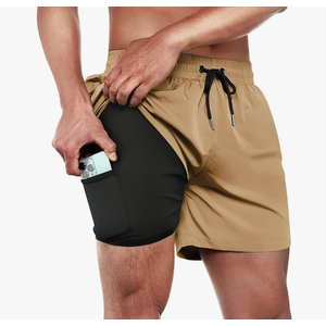 BRISIRA Mens Swim Trunks Swim Shorts Quick Dry 5 inch Inseam Beach Shorts with Compression Liner and Zipper Pocket, Size M