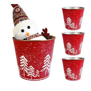 4 Pcs Christmas Metal Buckets for Gifts, 5.7" Red Galvanized Tin Candy Bucket Beverage Tub for Xmas Decor Home Storage Table Centerpiece, Farmhouse Pails Christmas Tree Planter Pot (Christmas Tree)