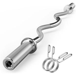 Olympic EZ Curl Barbell Bar, 47" EZ Curl Bar for Weight Lifting, Biceps, triceps, Back/Leg Muscle Group exercise,Chrome Curling Bar for 2 Inch Weight Plates,with 2 Spring Collars