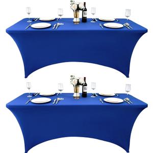 2-Pack 6ft Spandex Table Covers for Rectangle Standard Folding Tables - Wrinkle Resistant Stretch Tablecloths - Ultimate Fitted Table Protector for Parties, Trade Shows, Banquet, Royal Blue