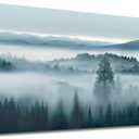  Foggy Forest Canvas Wall Art Indigo Misty Forest Pictures Blue Grey Abstract Mountain Trees Painting Artwork Nature Scene Canvas Art for Living Room Bedroom Home Office Wall Decor 24" x 48"